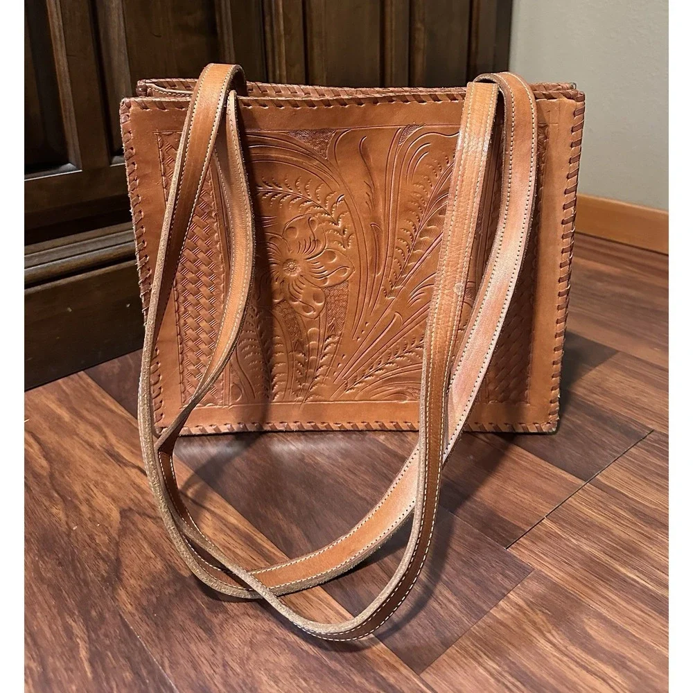 Vintage Coldwater Creek Hand Tooled Hobo Western Shoulder Bag